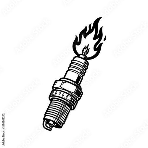 Spark Plug with Flame Illustration.