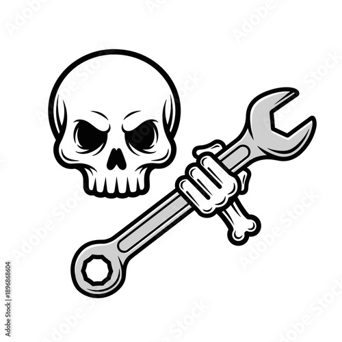 Skull and Wrench Mechanic Logo Design.