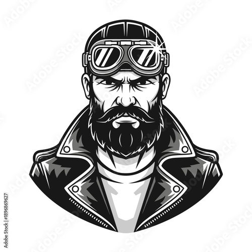 Vintage Biker with Goggles and Leather Jacket.