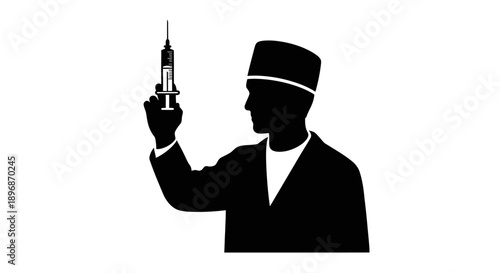 Doctor Holding Syringe Silhouette Illustration.