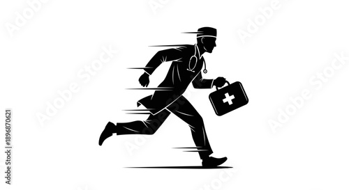 Doctor Running with Medical Bag.