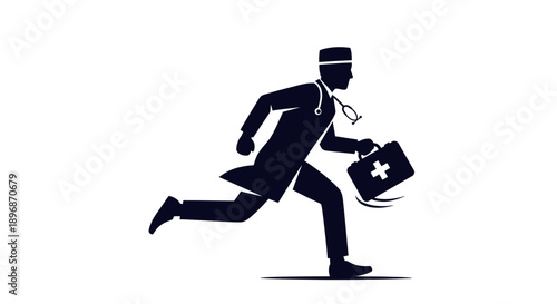 Doctor Running with Medical Bag Silhouette.