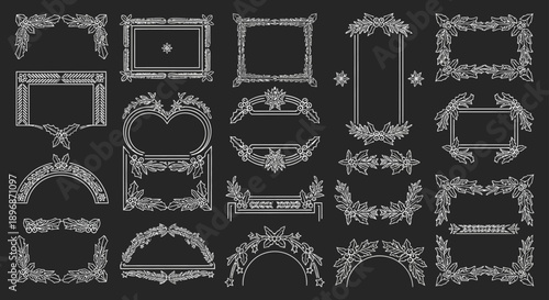 chalkboard christmas frames and borders with holly berries and stars a versatile set for festive holiday graphic design.