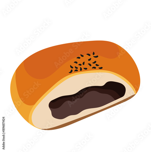 Anpan Sweet Bean Paste Bun Illustration Isolated on White Background