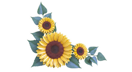 Corner arrangement of sunflowers and leaves