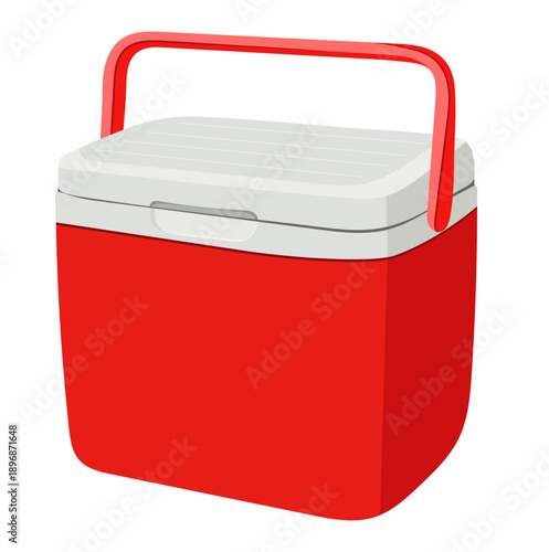 Portable Red Cooler Box Illustration Isolated on White Background