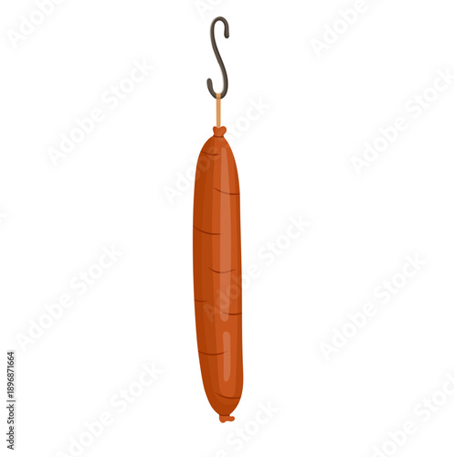 Sausage Hanging on Hook Illustration Isolated on White Background