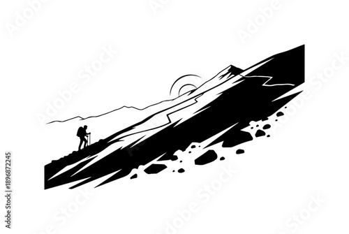 Mountaineer Climbing Steep Terrain Silhouette Vector Art