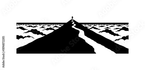Determination: Person Climbing Mountain Peak Silhouette