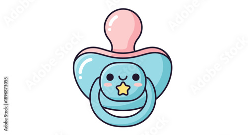 Blue Cartoon Pacifier with Happy Face.