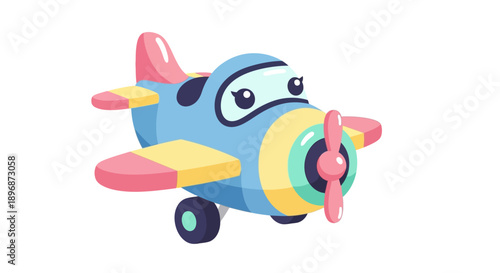 Blue Cartoon Airplane Toy with Pink Propeller.