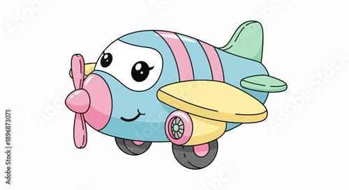 Cartoon Airplane with Pink Stripes and Propeller.