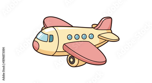 Cartoon Airplane with Pink Wings and Wheels.