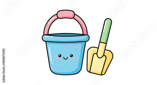 Cartoon Beach Bucket and Shovel Illustration.