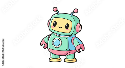 Cartoon Robot Character with Antennae and Smile.