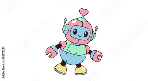 Cartoon Robot Character with Heart Antenna.