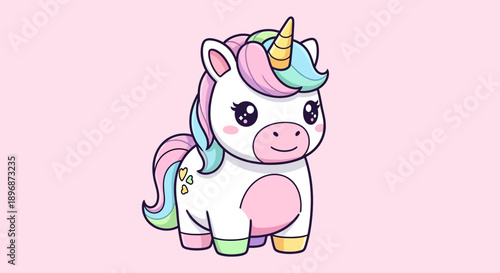 Cartoon Unicorn with Pastel Colors and Horn.