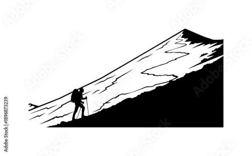 Mountaineer Climbing Steep Terrain Silhouette Vector Art