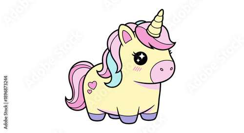 Cartoon Unicorn with Pink Mane and Tail.