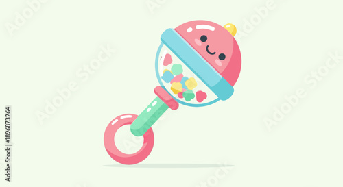 Colorful Baby Rattle Toy with Smiling Face.
