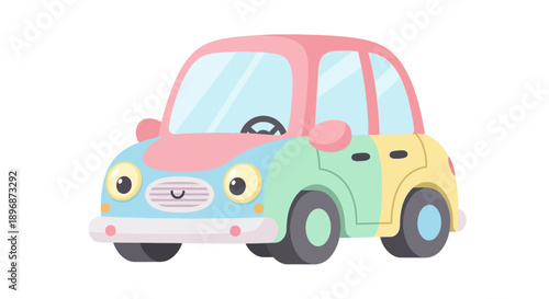 Colorful Cartoon Car Illustration Front View.