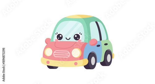 Colorful Cartoon Car with Happy Face.