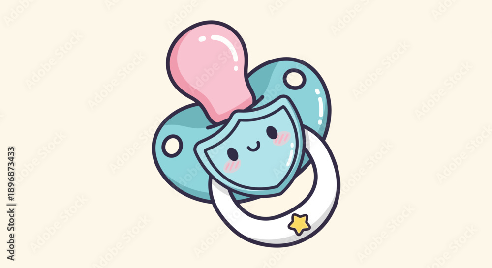 Obraz premium Cute Cartoon Baby Pacifier with Smiling Face.