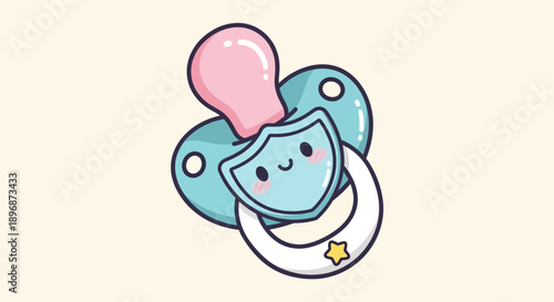 Cute Cartoon Baby Pacifier with Smiling Face.