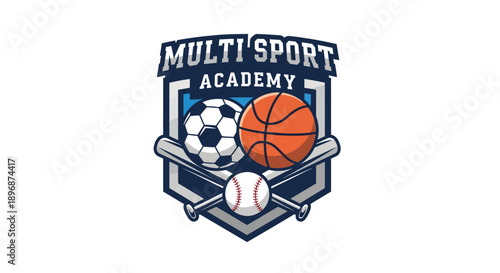 Multi Sport Academy Emblem with Balls and Bats.