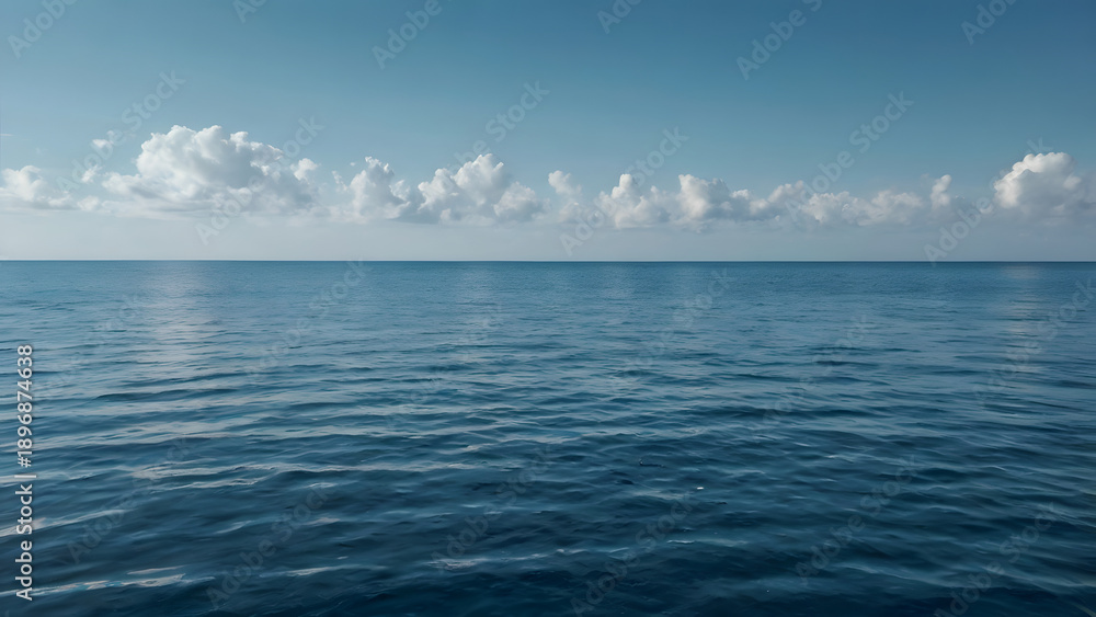 Obraz premium Endless Horizon: Capturing the vastness and serenity of the open sea under a bright, cloud-dotted sky, a perfect blend of water and air.