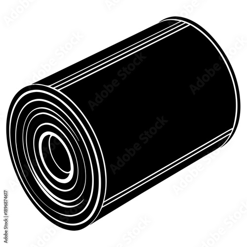 Black Fabric Roll Silhouette Vector – Textile Material Bolt and Paper Roll Icon
