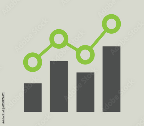 A green arrow rises above a bar graph on a white background