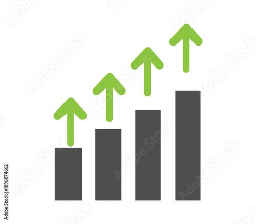 A green arrow rises above a bar graph on a white background
