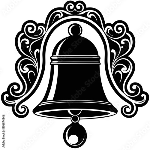 Vintage Wall-Mounted Dinner Bell Silhouette Vector – Antique Decorative Iron Bell Icon