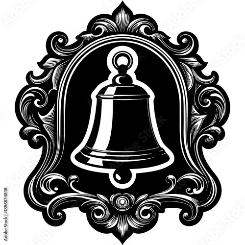 Vintage Wall-Mounted Dinner Bell Silhouette Vector – Antique Decorative Iron Bell Icon