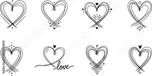 Set of elegant heart designs with love theme for Valentine's Day