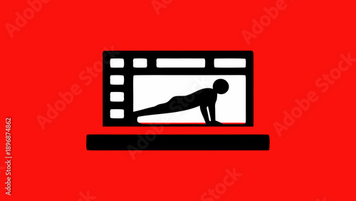 A person in a plank position is shown on a film strip against a red background illustrating fitness and exercise