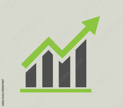 A green arrow rises above a bar graph on a white background