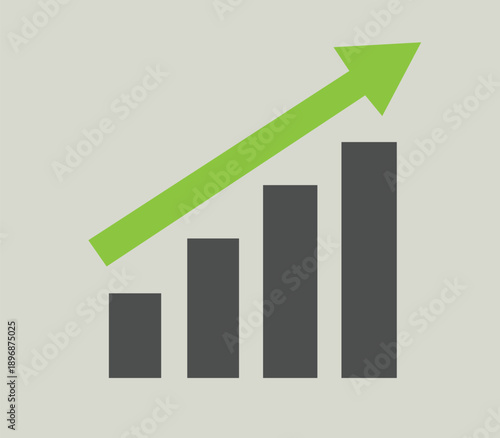 A green arrow rises above a bar graph on a white background