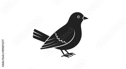 Black Bird Silhouette Standing on One Leg.