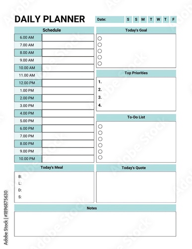 Daily Planner Schedule With Goals And To Do List priorities