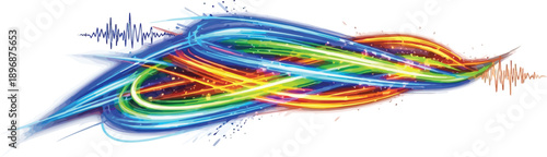 Vibrant colorful light trails swirling in dynamic motion