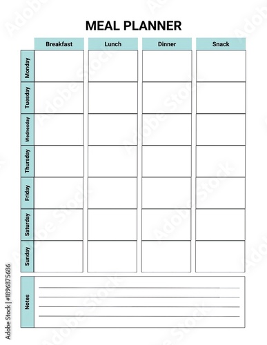 Meal Planner Template With Days And Meal Categories
