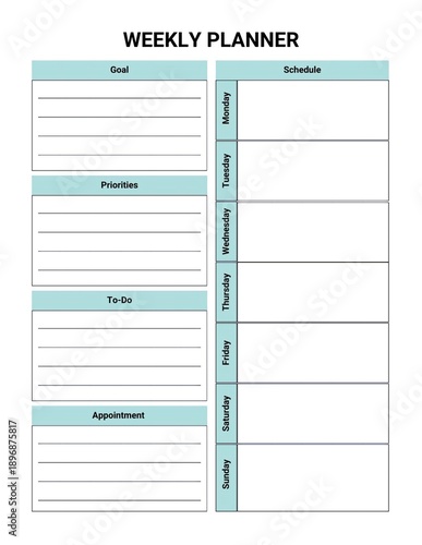 Weekly Planner Template With Goal Priorities And To Do Sections