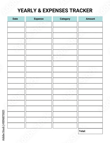 Yearly Expenses Tracker With Date Category And Amount Columns
