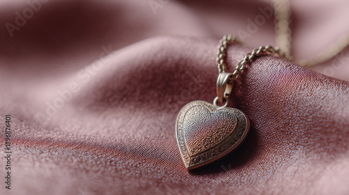 Silver heart locket pendant on chain elegant Valentine jewelry