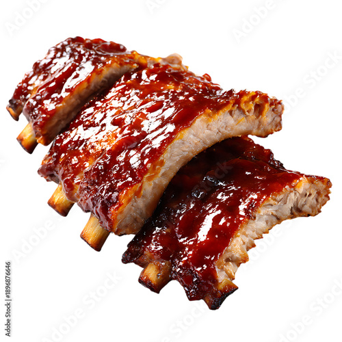 Perfectly cooked barbecue pork ribs glistening png