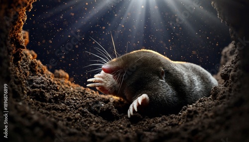 Enchanting Mole Emerges from Underground Burrow with Ethereal Light
