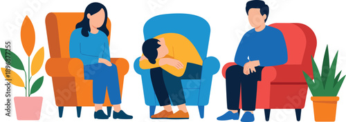 People Experiencing Emotions at Home Line Illustration Set  Relaxation, Sadness and Calm