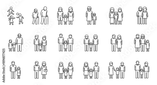 family line icons illustrating diverse family structures generational relationships and demographics perfect for web design infographics.